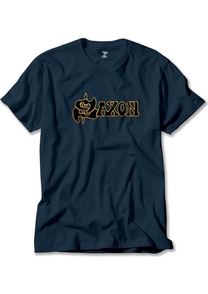 Saxon Gold Logo Lacivert Tişört Liyada