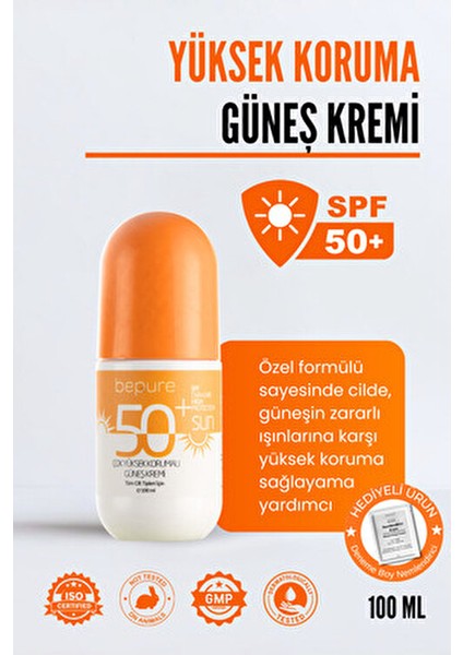 50 SPF Güneş Kremi Tüm Cilt Tiplerine Uygun Suya Dayanıklı 100 ml