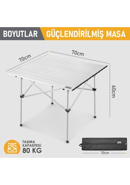 Kamp Masası, Güçlendirilmiş Alüminyum Katlanır Piknik Masası, Outdoor Masa 70X70X60CM Gümüş fiyatları