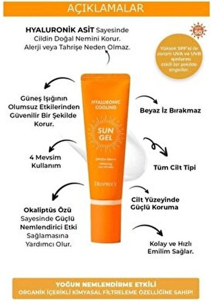 Hyaluronik Soğutucu Güneş Kremi SPF 50+ Tüm Cilt Tipleri İçin 50 gr indirimleri
