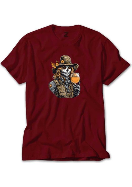 Kovboy Woman Skull Kırmızı Tişört Liyada