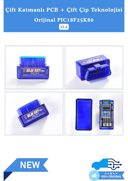 ELM327 V1.5 Bluetooth Türkçe Araç Arıza Tespit Cihazı OBD2 - Orijinal PIC18F25K80 Çift Çipli, IOS / Android / Windows Uyumlu fırsatları