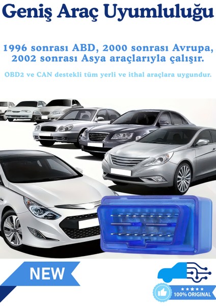 ELM327 V1.5 Bluetooth Türkçe Araç Arıza Tespit Cihazı OBD2 - Orijinal PIC18F25K80 Çift Çipli, IOS / Android / Windows Uyumlu