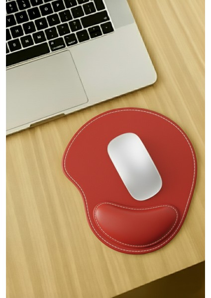 Bilek Destekli Mousepad - Dikişli Kaymaz Mouse Ped - Fare Pedi Kahverengi Mouse Pedi - Dikişli Oval Mouse Altlığı