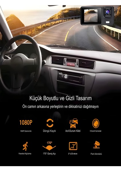 Wi-Fi App Destekli 1080P 3 Kameralı Araç Içi Araba Kamerası | Gece Görüşü & 140° Geniş Açı Dvr fırsatları