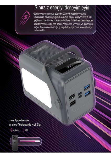 50000MAH 22.5W Hızlı Şarj 4xusb 1xtype-C 1xmicro LED Işıklı Dahili Kablolu Çoklayıcı Powerbank fiyatları