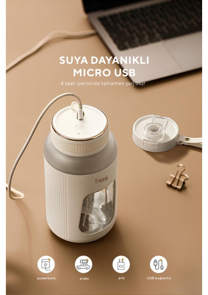 FR-BL07 Taşınabilir Şarjlı 600ML Beyaz Smoothie Blender fiyatları