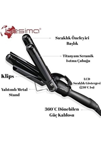 Profesyonel Maşa 19mm Negatif İyon Teknolojisi ile Saçınızı Pürüzsüzleştirir