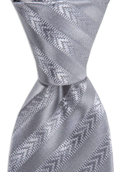 Gümüş Rengi Çizgili 8 cm Genişliğinde Ipek Kravat fiyatları