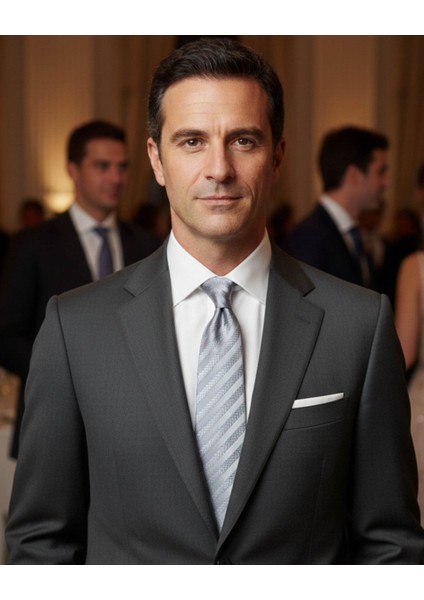 Gümüş Rengi Çizgili 8 cm Genişliğinde Ipek Kravat modelleri