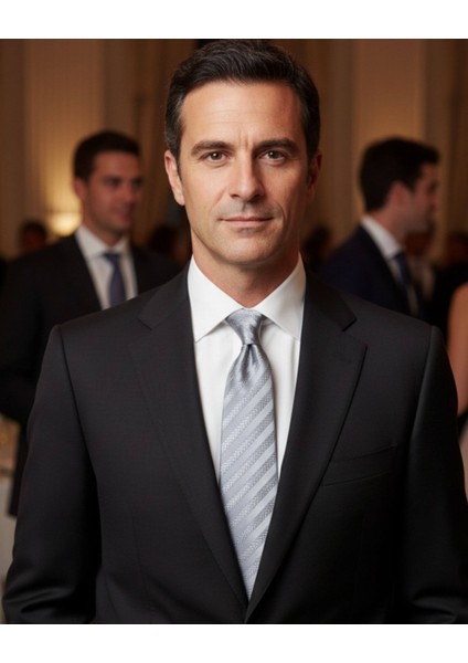 Gümüş Rengi Çizgili 8 cm Genişliğinde Ipek Kravat fırsatları