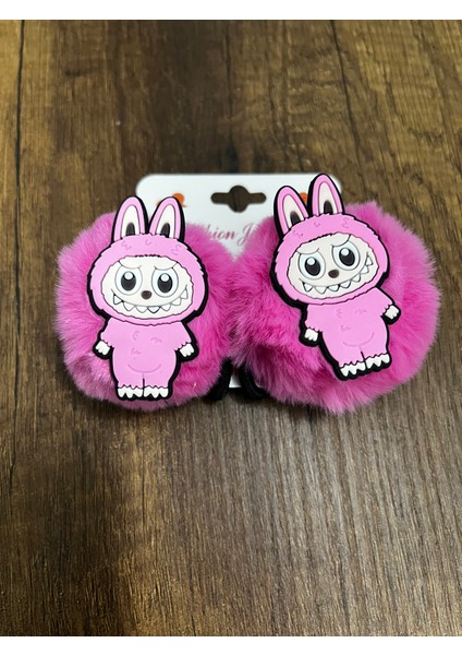 Kız Çocuk Labubu 2'li Peluş Pelüş Lastik Lastikli Toka Seti