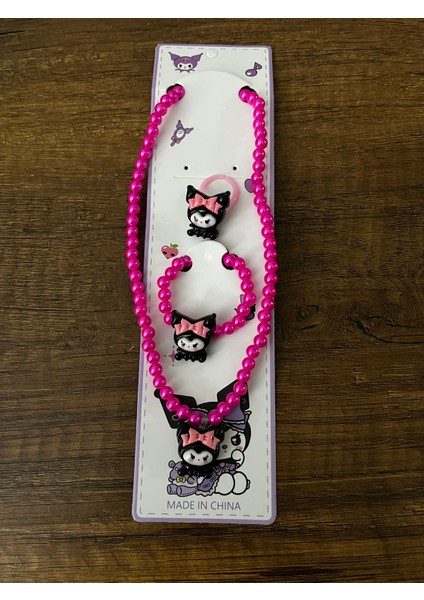 Kız Çocuk Sanrio Kuromi Kolye Bileklik Yüzük Seti modelleri