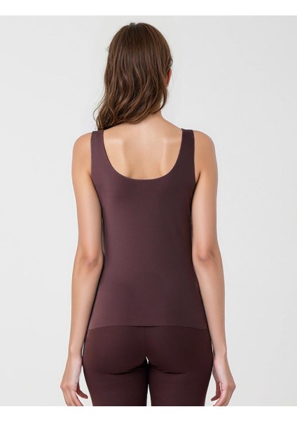 Acı Kahve Dar Kesim Örme U Yaka Atlet