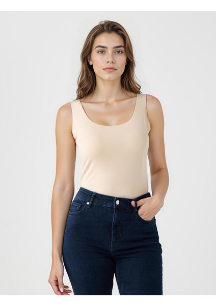 Ten Rengi Dar Kesim Örme U Yaka Atlet