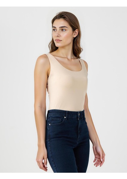 Ten Rengi Dar Kesim Örme U Yaka Atlet