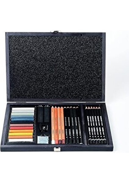Drawing Çizim Seti Ahşap Kutuda 31 Parça Monokrom Kalemler ve Pastel Boyalar fırsatları