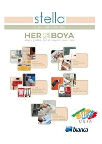 Stella Su Bazlı Saf Akrilik Boya Yüksek Örtücülük ve Su Dayanımı 1 Litre fiyatları