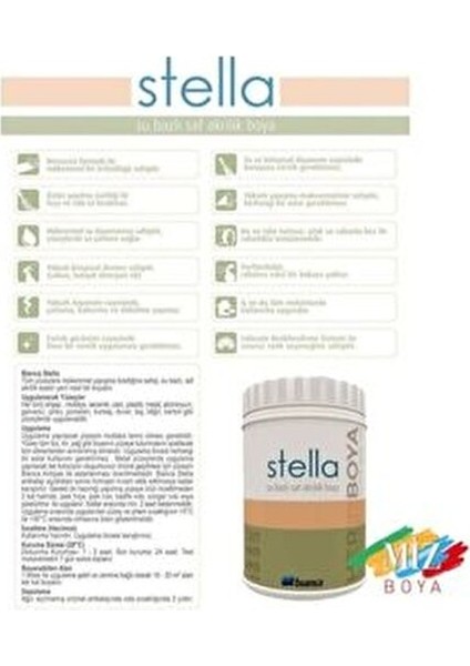 Stella Su Bazlı Saf Akrilik Boya Yüksek Örtücülük ve Su Dayanımı 1 Litre modelleri