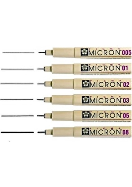 Micron Teknik Çizim Kalemi 6'lı Set 0.05-0.8 mm Arşivlik Mürekkep Renkli Kalemler fiyatları