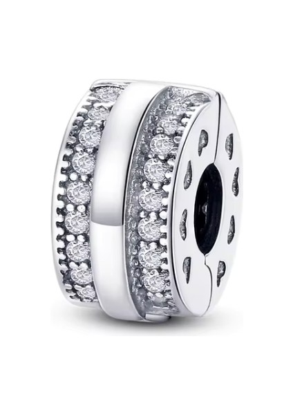 925 Ayar Gümüş Çift Taş Sıralı Klips Charm