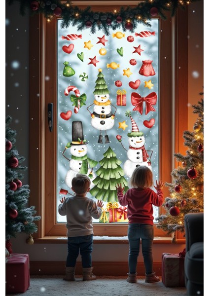 Dans Eden Kardan Adamlar Sticker Seti, Yılbaşı Sticker Seti, Yılbaşı Pencere ve Duvar Dekorasyon Sticker Seti fiyatları