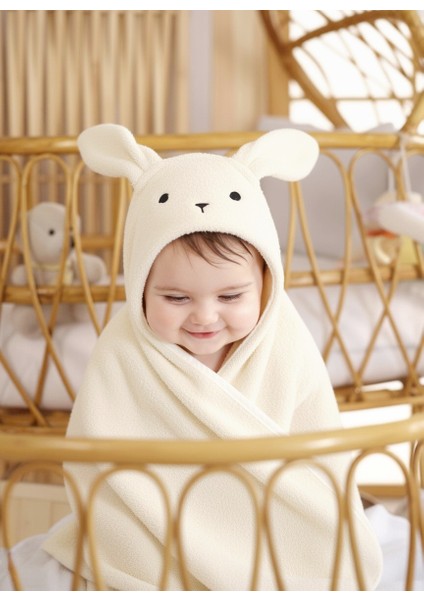 Pamuklu Yumuşacık Kız- Erkek Yenidoğan /Bebek Banyo Havlu Kundak KREM/TAVŞAN