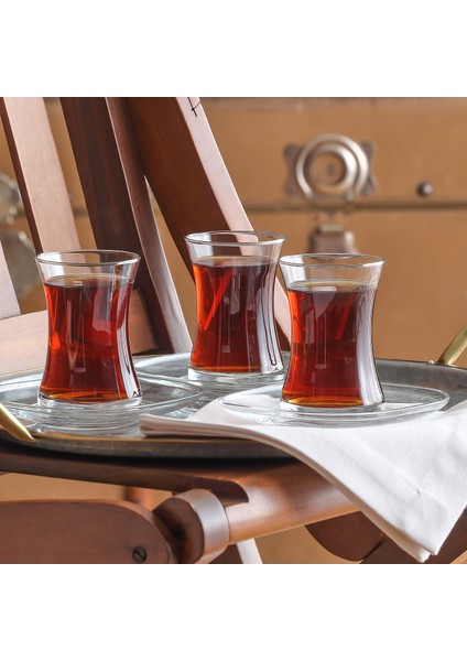 Zen Cam Çay Seti 6 Kişilik 170 ml (6 Çay Bardağı, 6 Çay Tabağı)