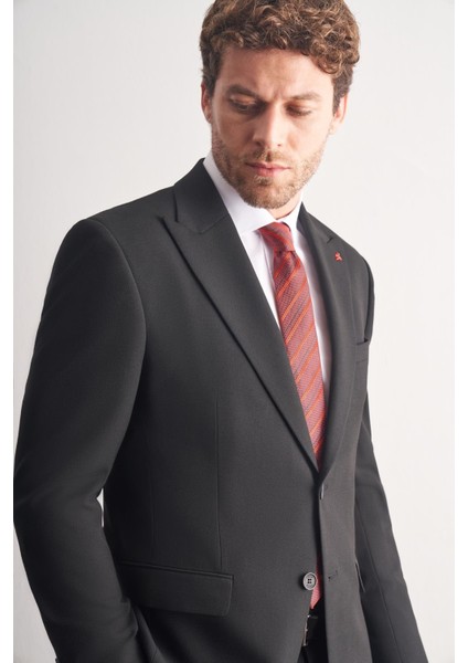 Siyah Kırlangıç Yaka Tam Astar 6 Drop Slim Fit Takım Elbise 1001255162
