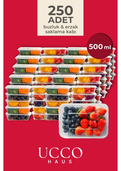 250 Adet 500 ml Ekonomik Buzdolabı Dondurucu Erzak Sızdırmaz Saklama Kabı Seti Buzluk Organizer