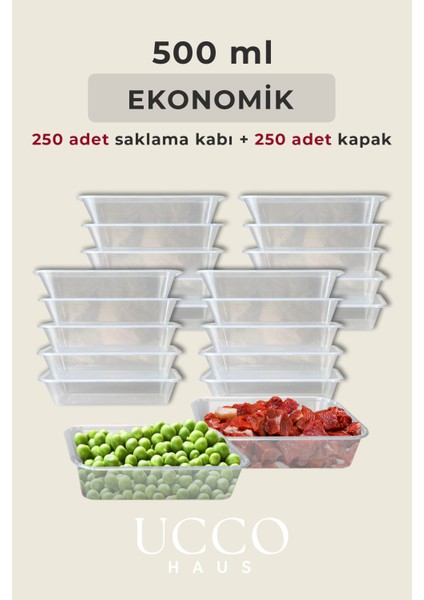 250 Adet 500 ml Ekonomik Buzdolabı Dondurucu Erzak Sızdırmaz Saklama Kabı Seti Buzluk Organizer
