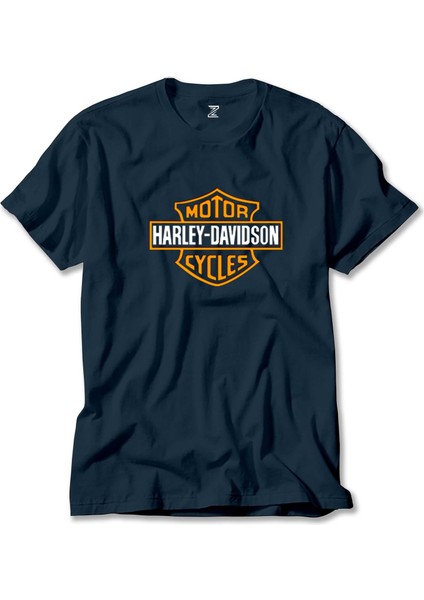Harley Chopper Cycles Logo Lacivert Tişört Liyada