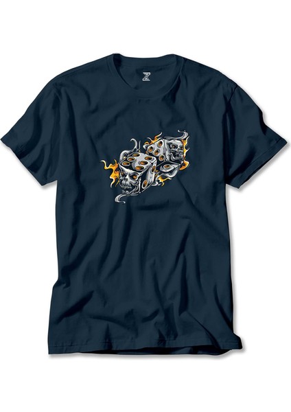 Two Gray Dices Cartoon Lacivert Tişört Liyada