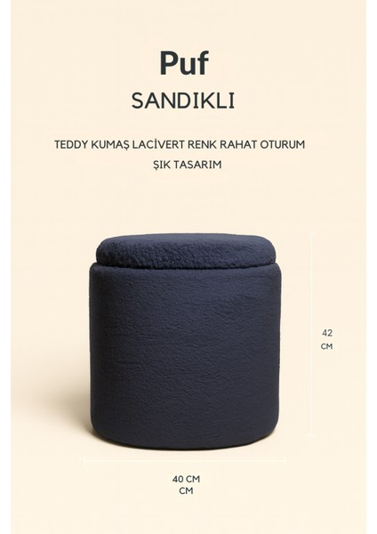 Loofy Dekoratif Sandıklı Puf – Silindir Formda, Teddy Kumaşlı Modern Bench