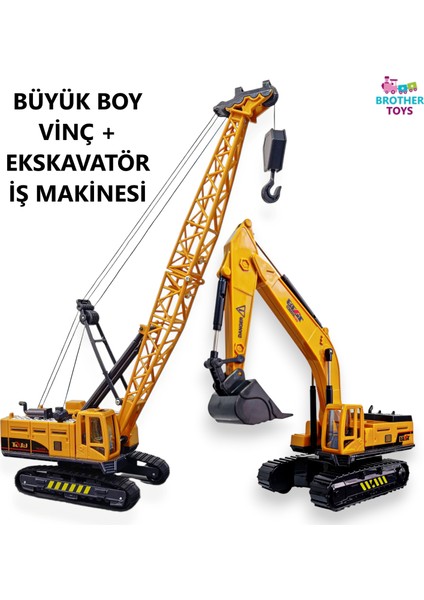 Oyuncak Kırılmaz Iş Makinaları Paletli Ekskavatör + Vinç Erkek Çocuk Oyuncak