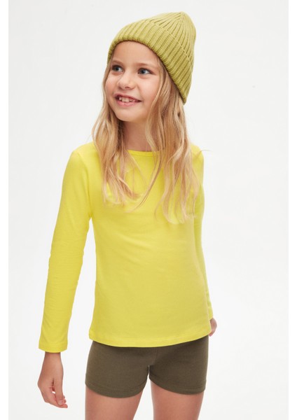 Sarı Basic Mevsimlik Likralı Uzun Kollu Kız Çocuk Tişört fiyatları