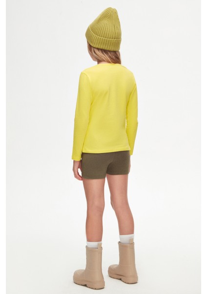 Sarı Basic Mevsimlik Likralı Uzun Kollu Kız Çocuk Tişört fırsatları