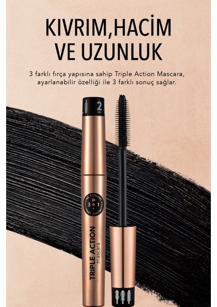 Triple Action Uzun-Kıvrık-Hacimli Görünüm Veren Ayarlanabilir Maskara (001) 8690604275588 fiyatları