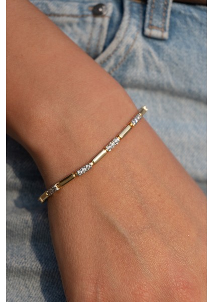 Zirkon Taşlı Gold Çelik Bileklik fiyatları
