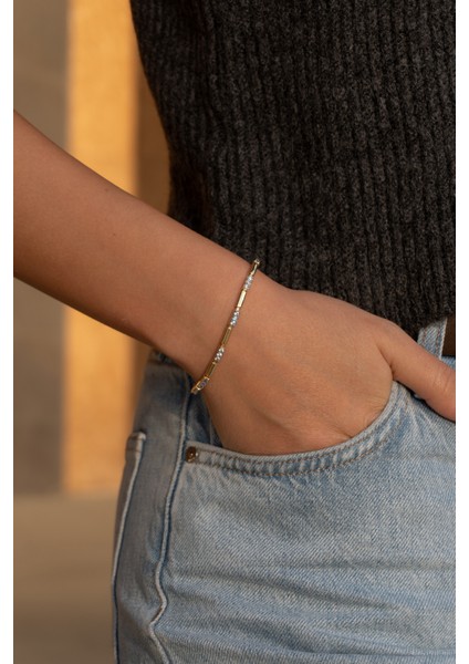 Zirkon Taşlı Gold Çelik Bileklik modelleri