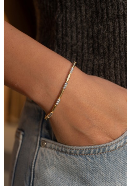 Zirkon Taşlı Gold Çelik Bileklik fırsatları
