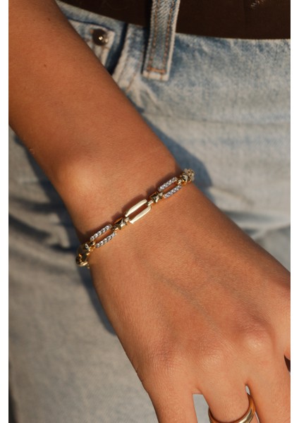 Zirkon Taşlı Gold Çelik Bileklik modelleri