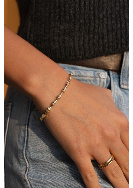 Zirkon Taşlı Gold Çelik Bileklik