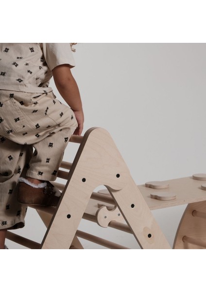 Pikler Seti Büyük -Tırmanma Üçgeni - Doğal Ahşap +2Yaş Çocuklara uygun -Çift taraflı rampa indirimleri