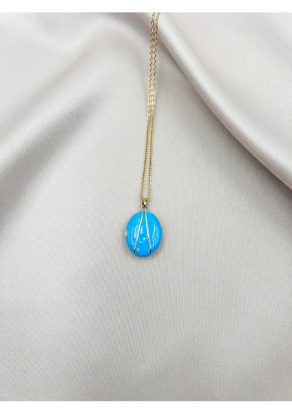 Fıora Mavi Kadın Çelik Kolye - Kadın Hediyelik Zarif Şık