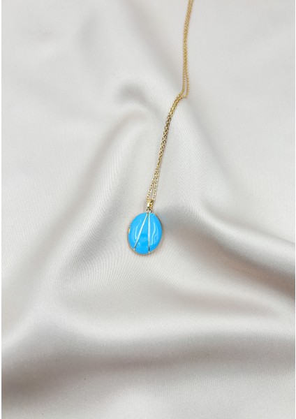 Fıora Mavi Kadın Çelik Kolye - Kadın Hediyelik Zarif Şık