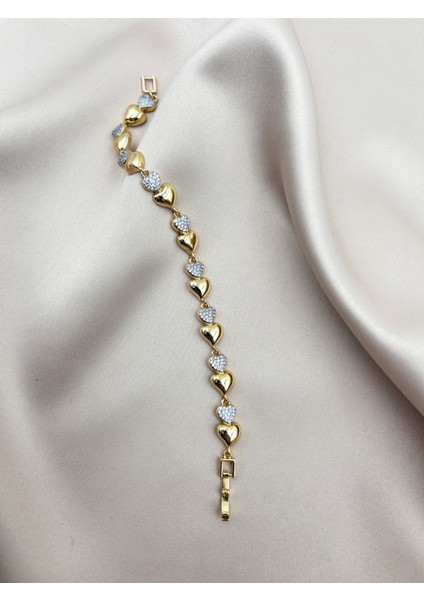 Fıora Kalp Kesim Bileklik Gold - Zirkon Taşlı | Kadın Şık Hediyelik modelleri