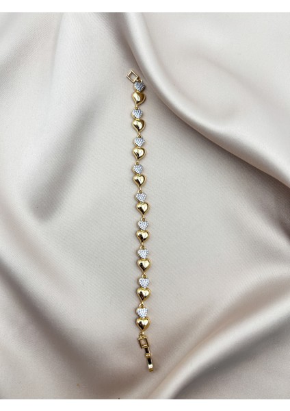 Fıora Kalp Kesim Bileklik Gold - Zirkon Taşlı | Kadın Şık Hediyelik fırsatları