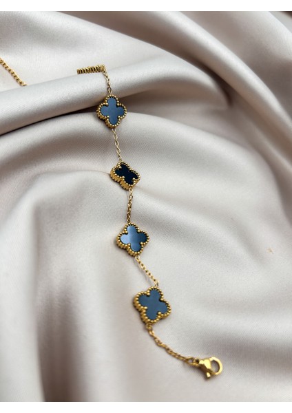 Fıora Yonca Bileklik Gold Siyah | 316L Çelik - Kararmaz | Hediye Kadın fiyatları