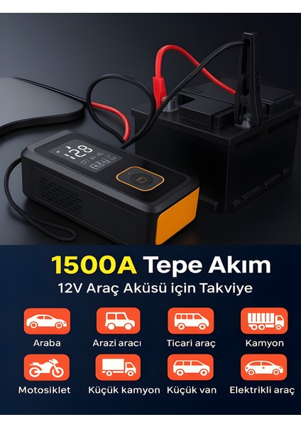 Dijital Ekranlı 8000mAh Araba Akü Takviye'li Kompresör Araç Lastik Şişirme Hava Pompası - Çantalı fiyatları